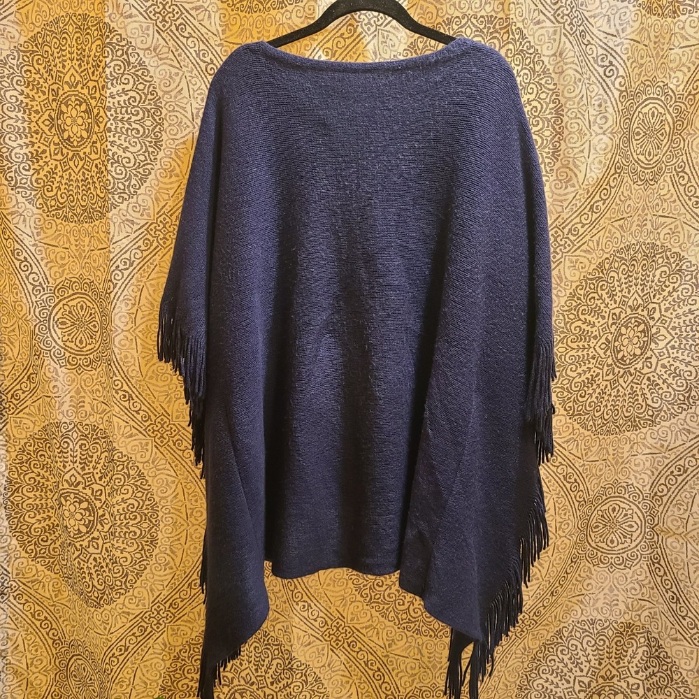 Marvelush Layers by Lizden Poncho Women One Size Navy Blue Fringe Cowl Neck 2 PC
